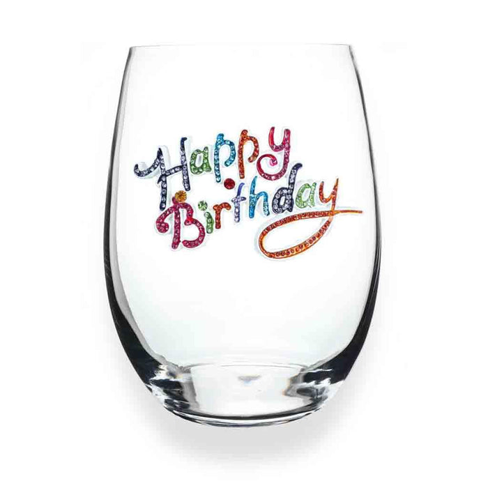 "The Queens' Jewels : Happy Birthday Jeweled Stemless Wineglass -"