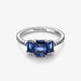 "PANDORA : Blue Rectangular Three Stone Sparkling Ring -"