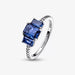 "PANDORA : Blue Rectangular Three Stone Sparkling Ring -"