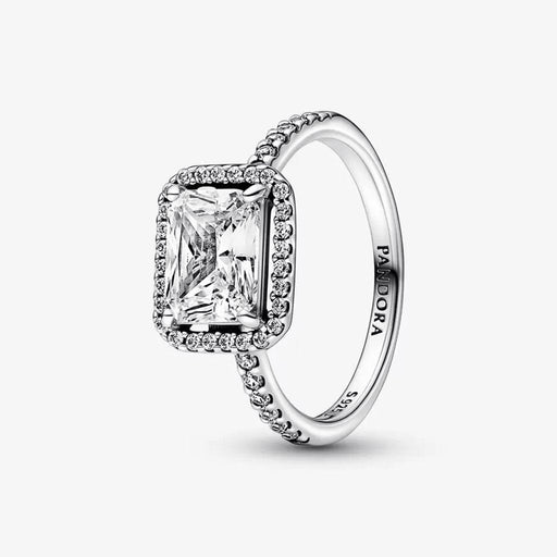"PANDORA : Rectangular Sparkling Halo Ring -"