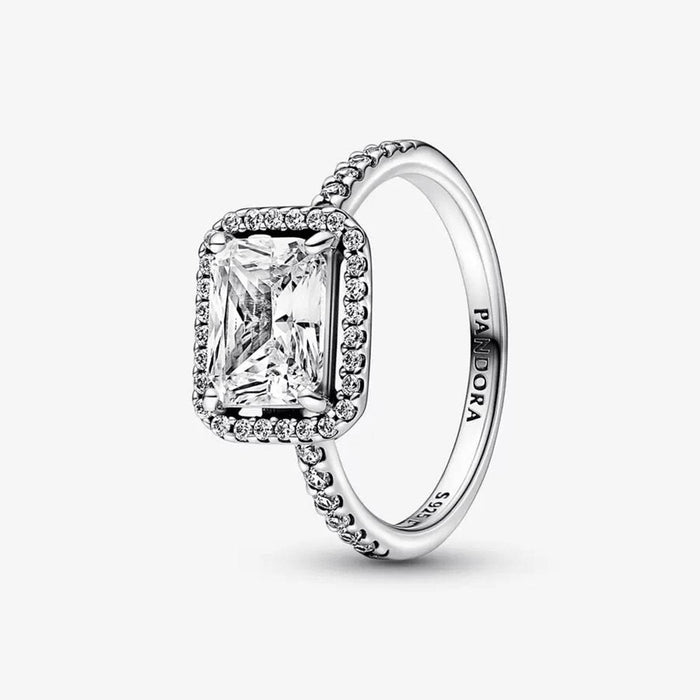 "PANDORA : Rectangular Sparkling Halo Ring -"