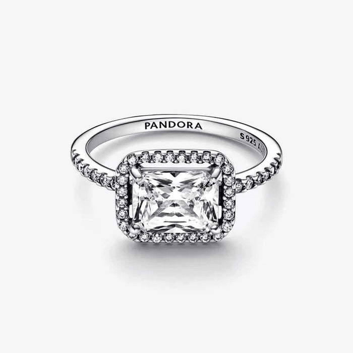 "PANDORA : Rectangular Sparkling Halo Ring -"