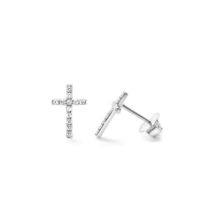 "Stia : Pavé Cross Stud in Silver - Stia : Pavé Cross Stud in Silver"