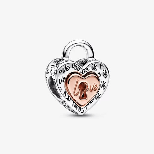 "PANDORA : Two-tone Padlock Splittable Heart Charm -"