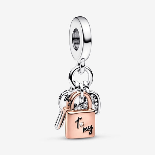 "PANDORA : Two-tone Key, Padlock & Heart Triple Dangle Charm -"