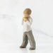 "Willow Tree Heart of Gold figurine – hand-painted resin sculpture of young boy holding a golden heart close to his chest, symbolizing love and kindness."
