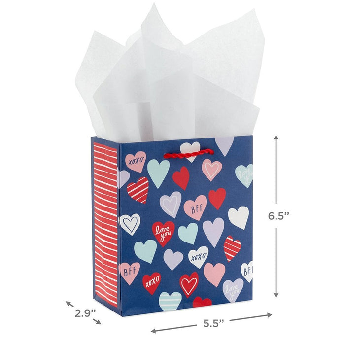 "Hallmark : 6.5\" Colorful Hearts Small Valentine's Day Gift Bag With Tissue Paper -"