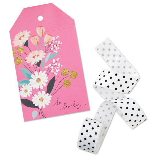 "Hallmark : Pink Floral Large Gift Tag and Ribbon Set -"