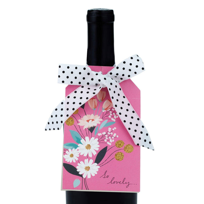 "Hallmark : Pink Floral Large Gift Tag and Ribbon Set -"