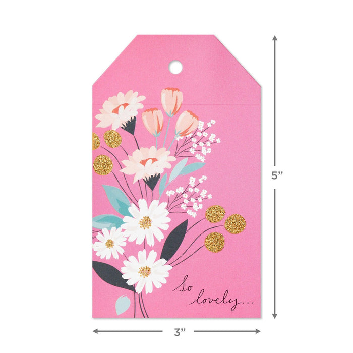 "Hallmark : Pink Floral Large Gift Tag and Ribbon Set -"