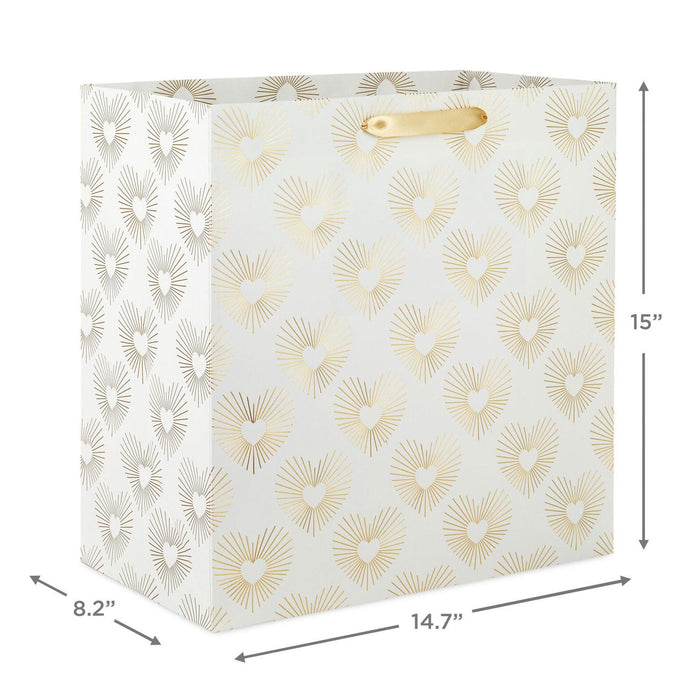 "Hallmark : 15\" Gold Hearts on White Extra-Deep Gift Bag -"