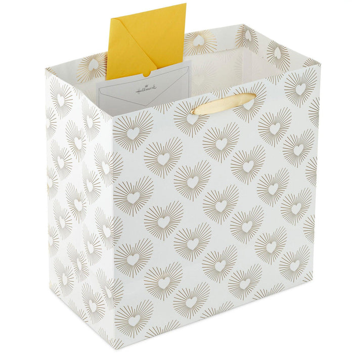 "Hallmark : 15\" Gold Hearts on White Extra-Deep Gift Bag -"