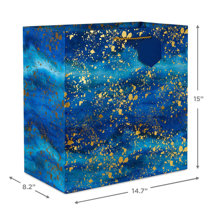 "Hallmark : 15\" Gold Splatter on Navy Blue Extra-Deep Gift Bag -"