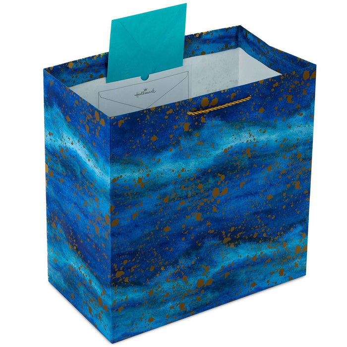 "Hallmark : 15\" Gold Splatter on Navy Blue Extra-Deep Gift Bag -"