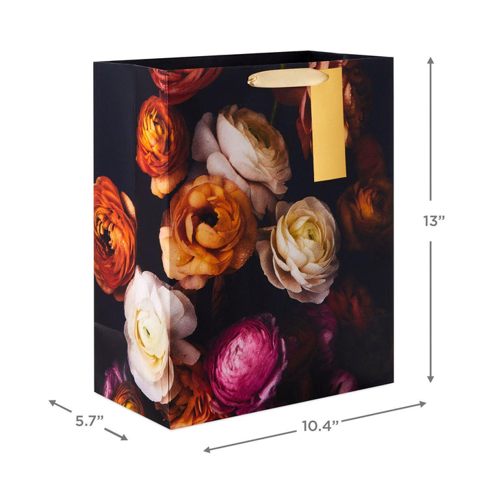 "Hallmark : 13\" Dark Floral Large Gift Bag -"