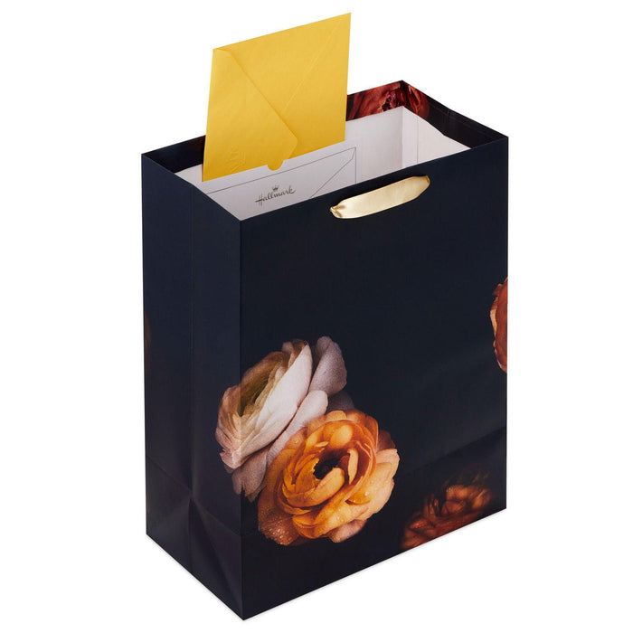 "Hallmark : 13\" Dark Floral Large Gift Bag -"