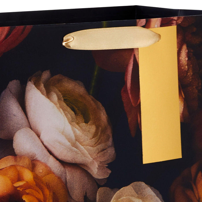"Hallmark : 13\" Dark Floral Large Gift Bag -"