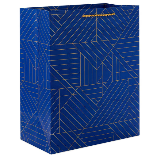 "Hallmark : 13\" Gold Geometric on Navy Blue Large Gift Bag -"