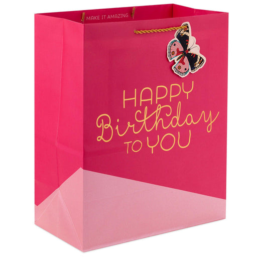"Hallmark : 13\" Happy Birthday on Pink Large Gift Bag -"