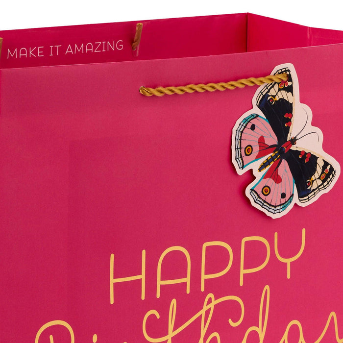 "Hallmark : 13\" Happy Birthday on Pink Large Gift Bag -"
