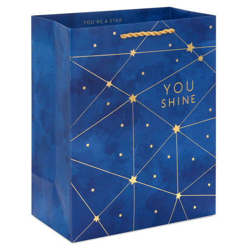 "Hallmark : 9.6\" Gold Stars on Navy You Shine Medium Gift Bag -"