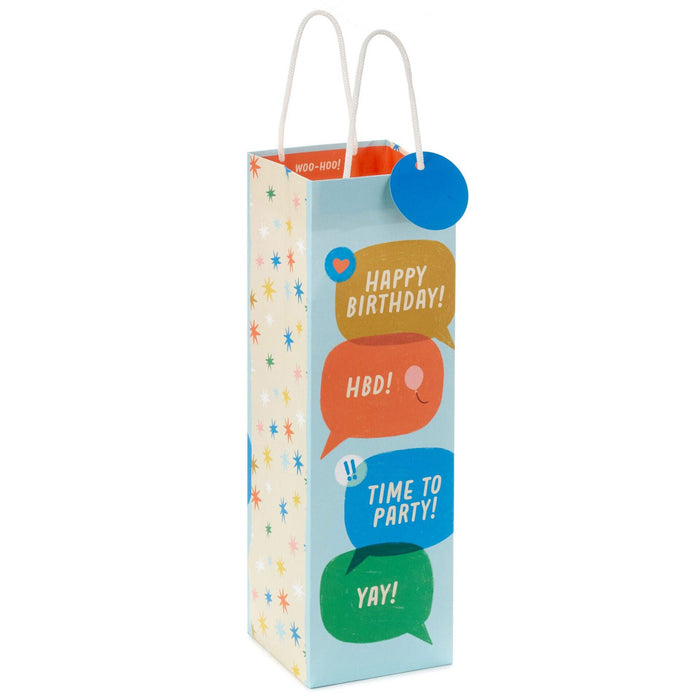 "Hallmark : 13\" Happy Birthday Word Bubbles Wine Gift Bag -"
