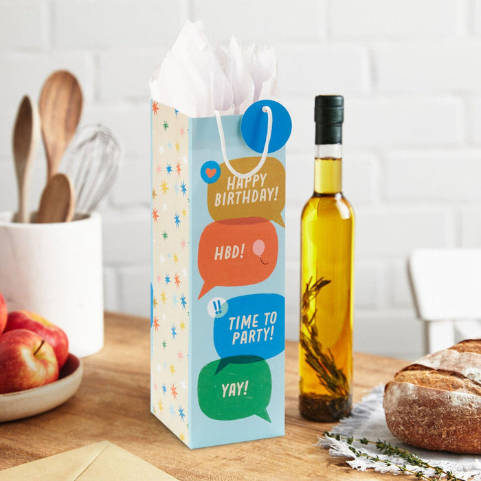 "Hallmark : 13\" Happy Birthday Word Bubbles Wine Gift Bag -"