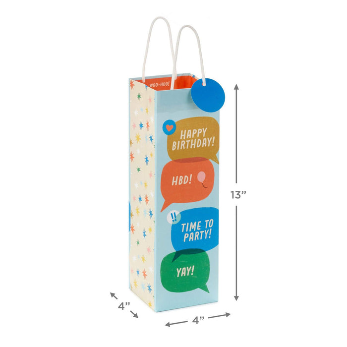 "Hallmark : 13\" Happy Birthday Word Bubbles Wine Gift Bag -"