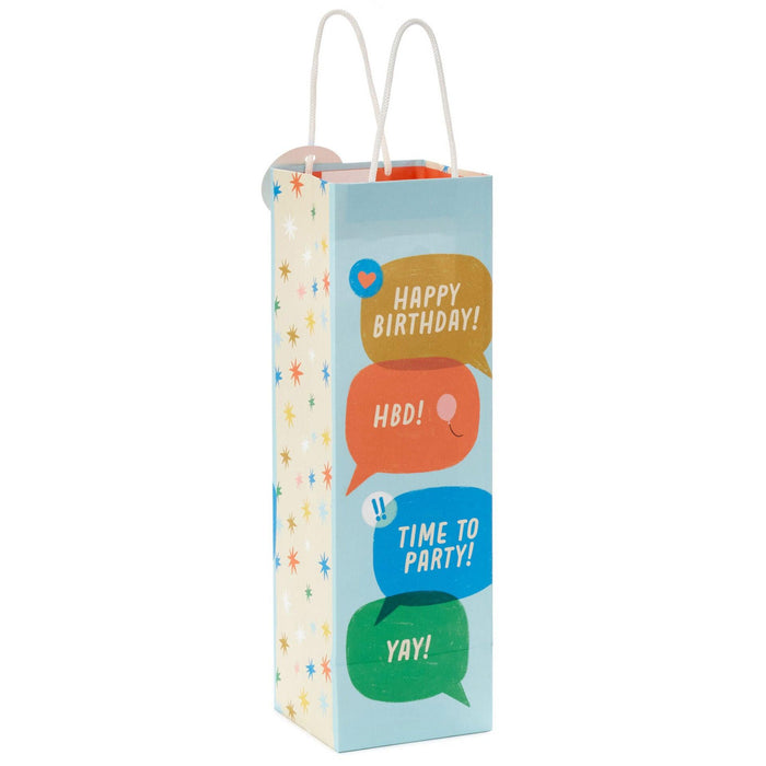 "Hallmark : 13\" Happy Birthday Word Bubbles Wine Gift Bag -"