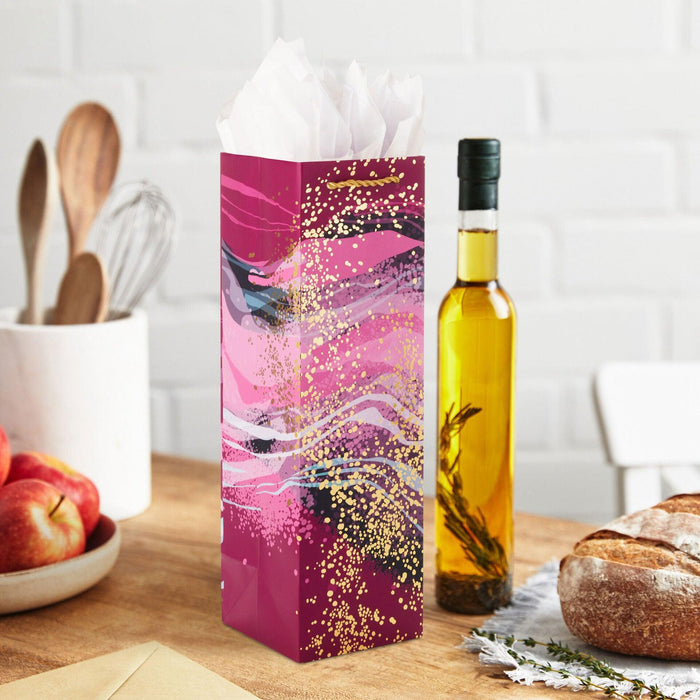 "Hallmark : 13\" Marbled Purple Wine Gift Bag -"
