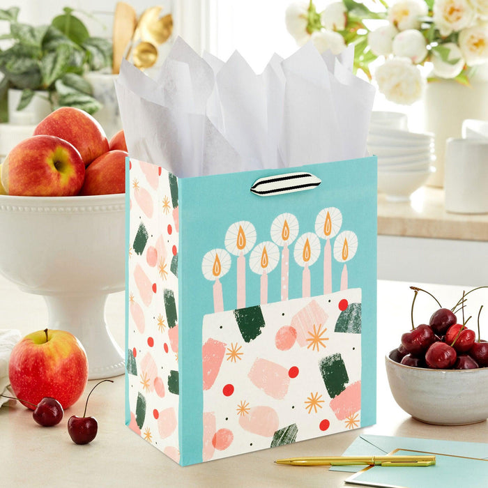 "Hallmark : 9.6\" Modern Birthday Cake on Mint Green Medium Gift Bag -"