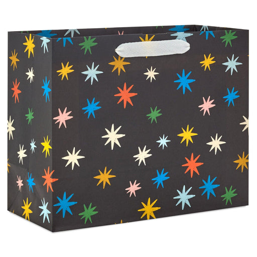 "Hallmark : 7.7\" Colorful Stars on Black Medium Horizontal Gift Bag -"