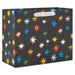 "Hallmark : 7.7\" Colorful Stars on Black Medium Horizontal Gift Bag -"