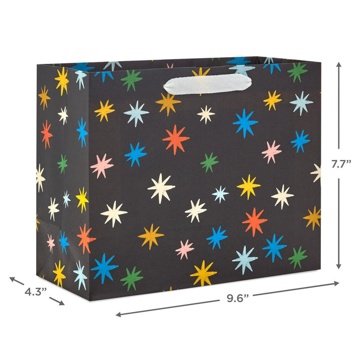 "Hallmark : 7.7\" Colorful Stars on Black Medium Horizontal Gift Bag -"