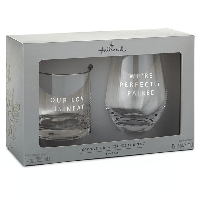 "Hallmark : Lowball and Stemless Wine Glass, Set of 2 -"