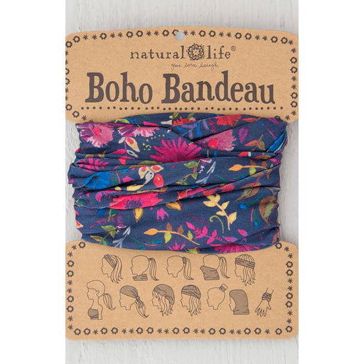 "Natural Life : Full Boho Bandeau Headband - Navy Wildflowers -"