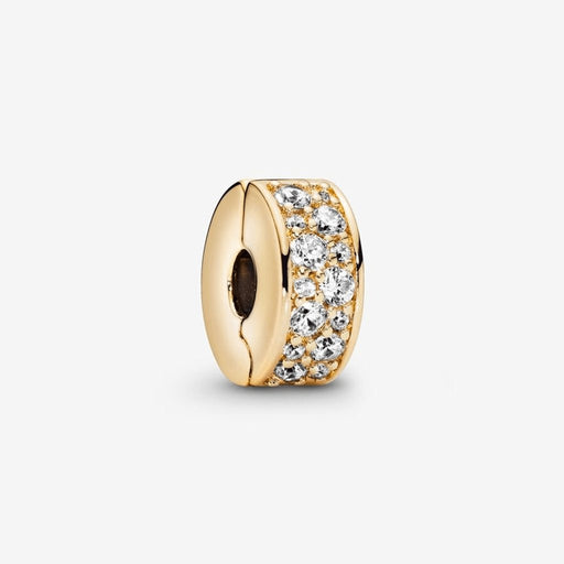 "PANDORA : Clear Pavé Clip Charm - Gold Plated -"
