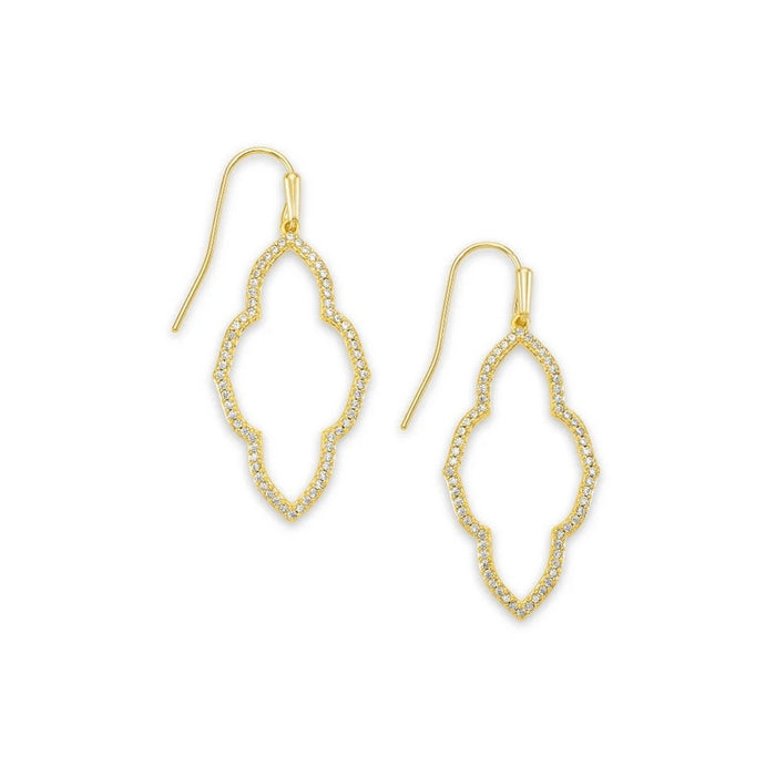 "Kendra Scott : Abbie Gold Small Open Frame Earrings in White Crystal -"