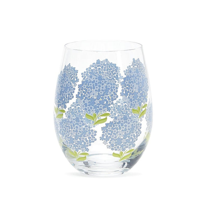 "Two's Company : Hydrangea Stemless Wine Glass -"