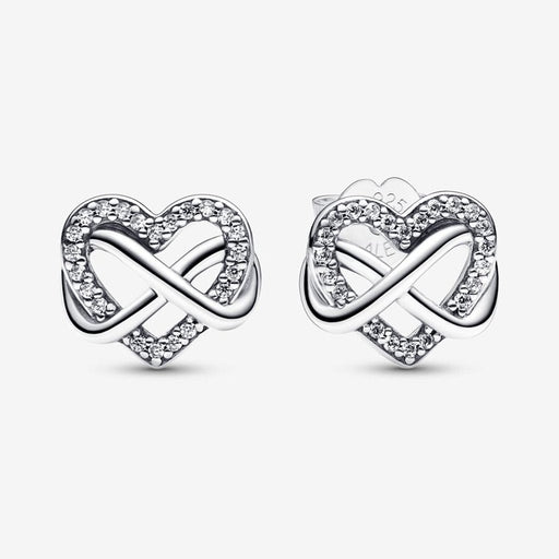 "PANDORA : Sparkling Infinity Heart Stud Earrings -"