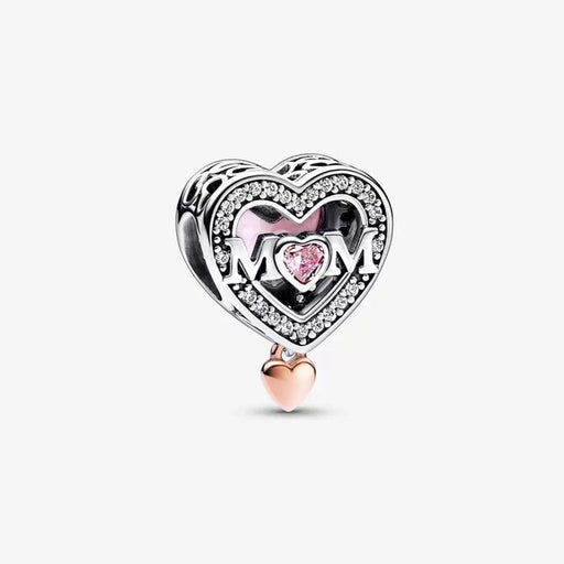 "PANDORA : Two-tone Openwork Mom & Heart Charm -"