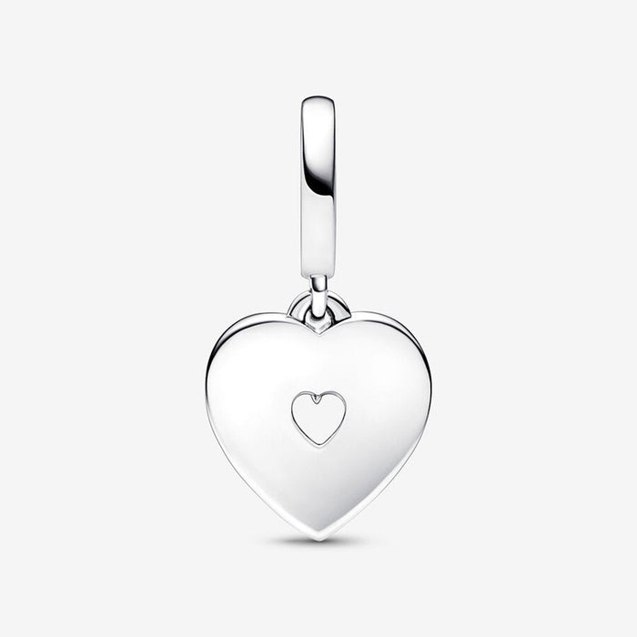 "PANDORA : Pearlescent White Heart Double Dangle Charm -"