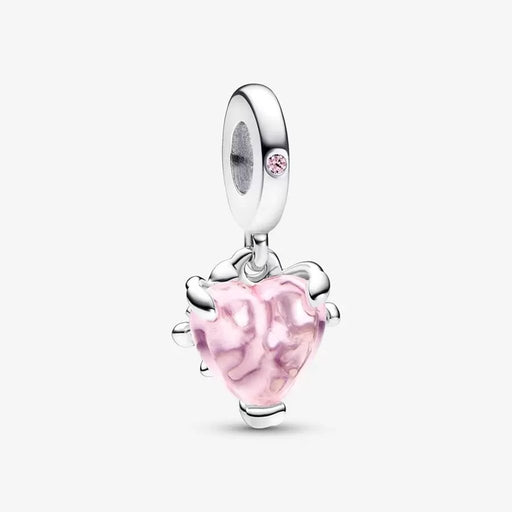 "PANDORA : Pink Family Tree & Heart Dangle Charm -"