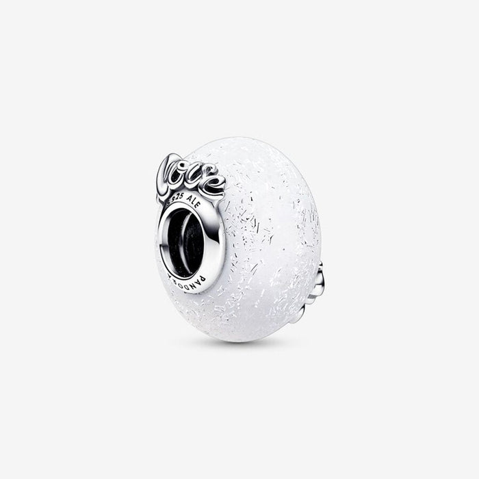 "PANDORA : Glittery White Murano Glass Mom & Love Charm -"