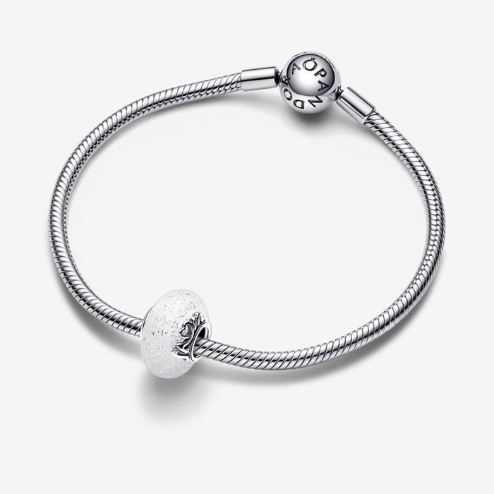 "PANDORA : Glittery White Murano Glass Mom & Love Charm -"