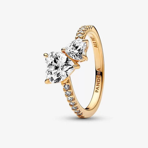 "PANDORA : Double Heart Sparkling Ring in Gold Plated -"