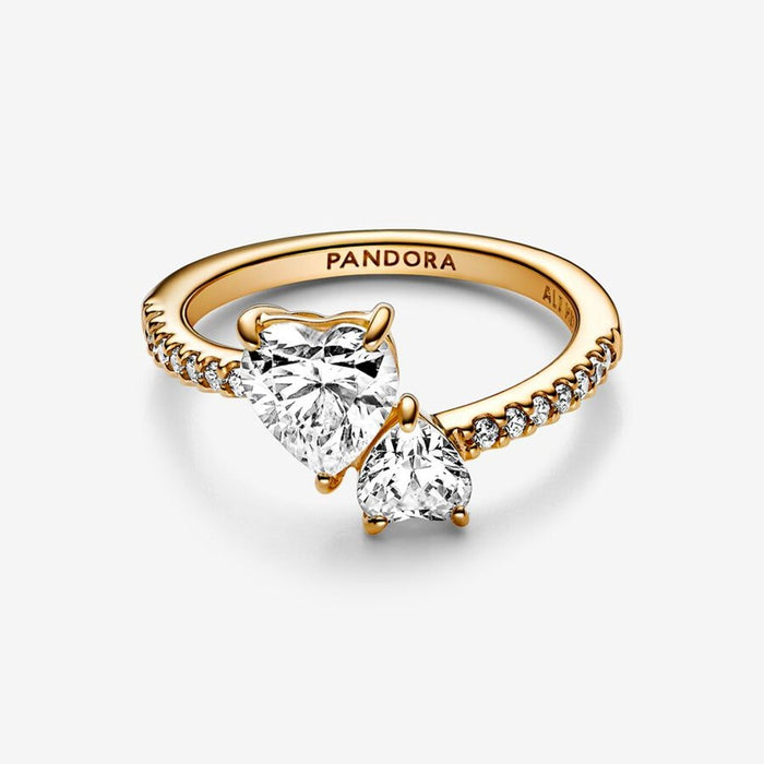 "PANDORA : Double Heart Sparkling Ring in Gold Plated -"