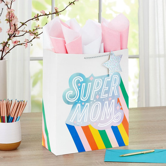 "Hallmark : 15.5\" Super Mom Extra-Large Gift Bag With Tissue Paper - Hallmark : 15.5\" Super Mom Extra-Large Gift Bag With Tissue Paper"