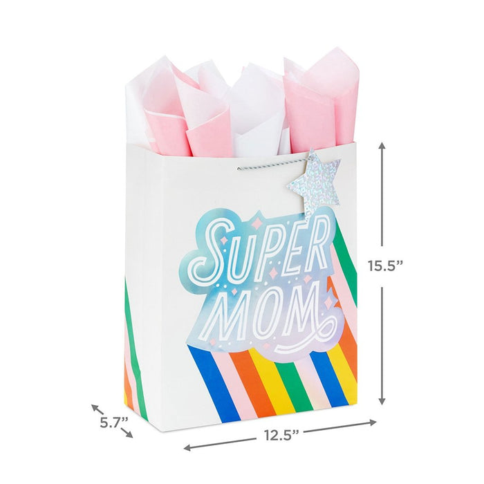 "Hallmark : 15.5\" Super Mom Extra-Large Gift Bag With Tissue Paper - Hallmark : 15.5\" Super Mom Extra-Large Gift Bag With Tissue Paper"