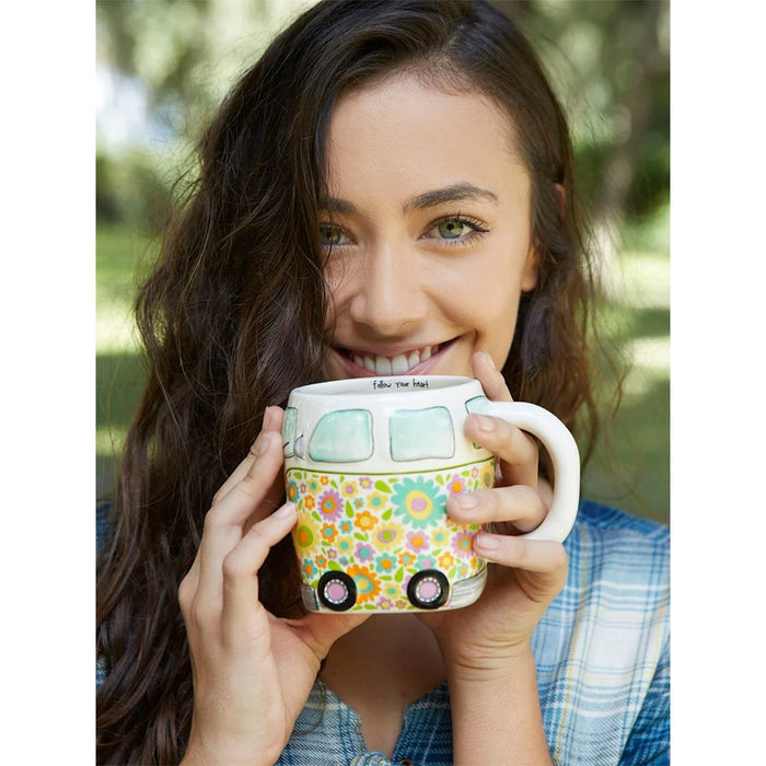 "Natural Life : Folk Art Coffee Mug - Yellow Van - Natural Life : Folk Art Coffee Mug - Yellow Van"